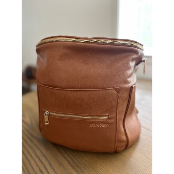 FAWN DESIGN BACKPACK brown/camel color faux leather. Preowned gently used - Picture 1 of 7